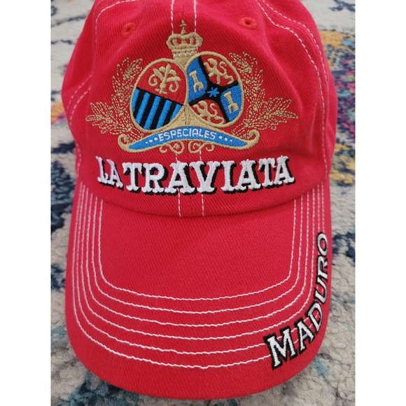 CAO La Traviata Maduro Embroidered red Baseball Cap EUC OSFM strapback - Picture 2 of 9